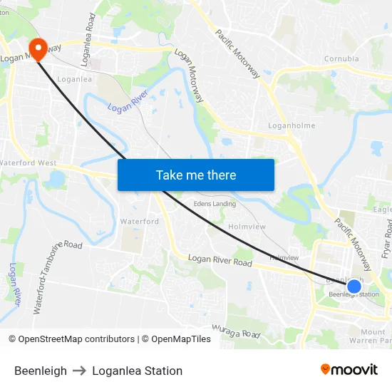 Beenleigh to Loganlea Station map