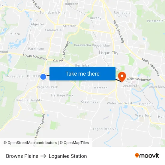 Browns Plains to Loganlea Station map