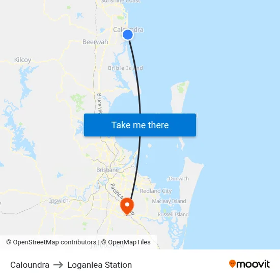 Caloundra to Loganlea Station map