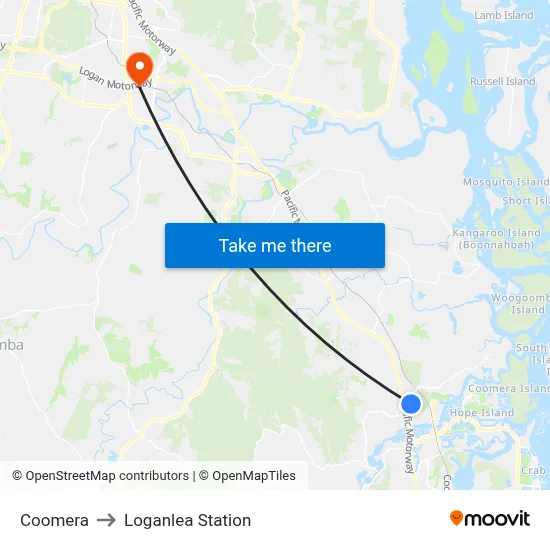 Coomera to Loganlea Station map