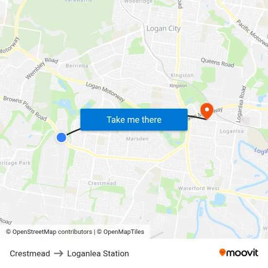 Crestmead to Loganlea Station map