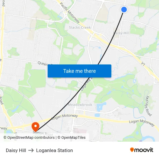 Daisy Hill to Loganlea Station map