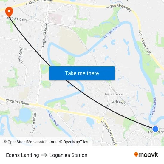 Edens Landing to Loganlea Station map