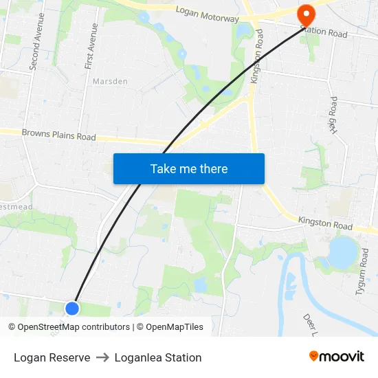 Logan Reserve to Loganlea Station map