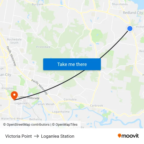 Victoria Point to Loganlea Station map