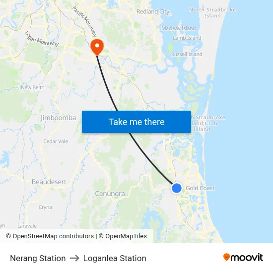 Nerang Station to Loganlea Station map