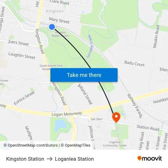 Kingston Station to Loganlea Station map