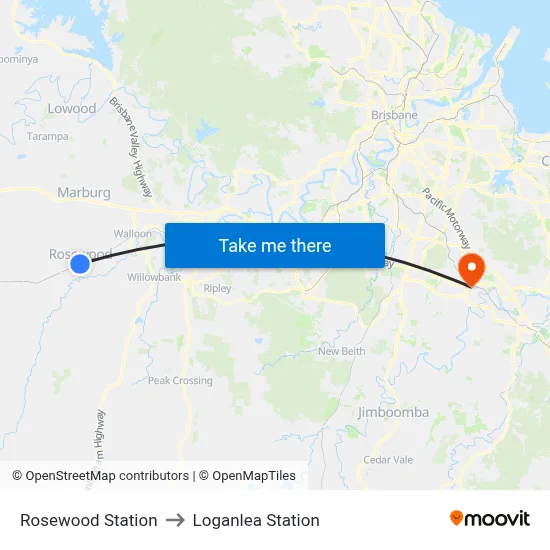 Rosewood Station to Loganlea Station map