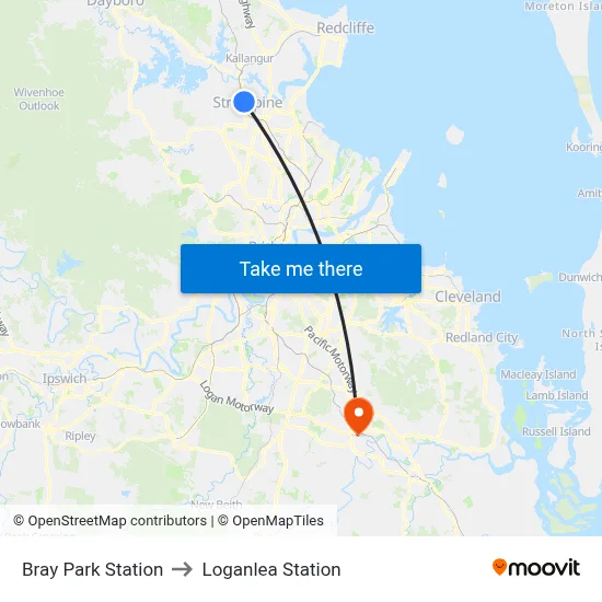 Bray Park Station to Loganlea Station map