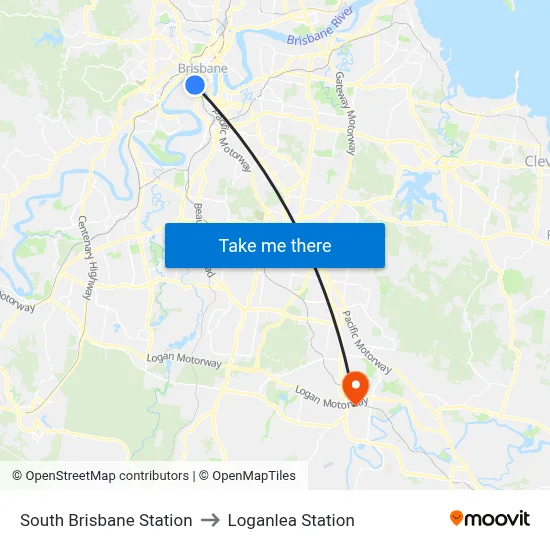 South Brisbane Station to Loganlea Station map