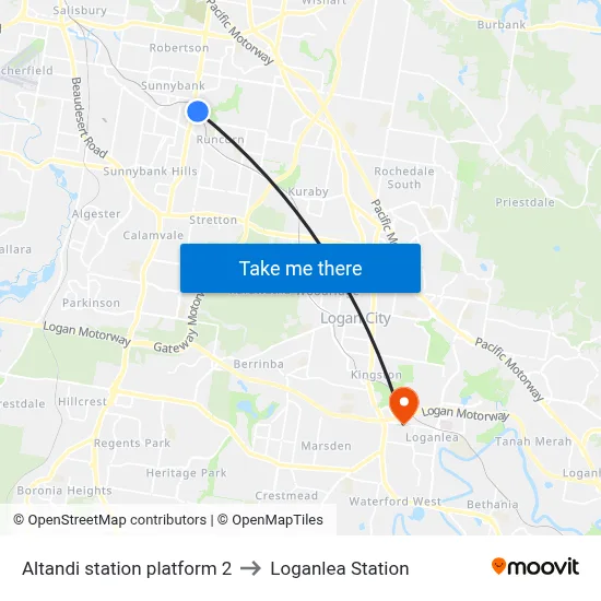 Altandi station platform 2 to Loganlea Station map