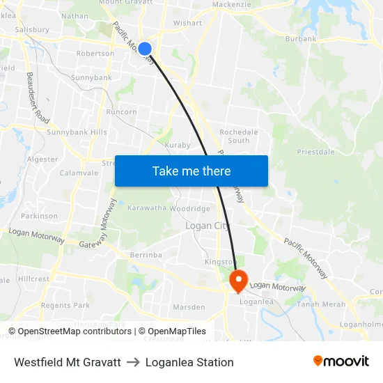 Westfield Mt Gravatt to Loganlea Station map
