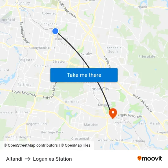 Altandi to Loganlea Station map