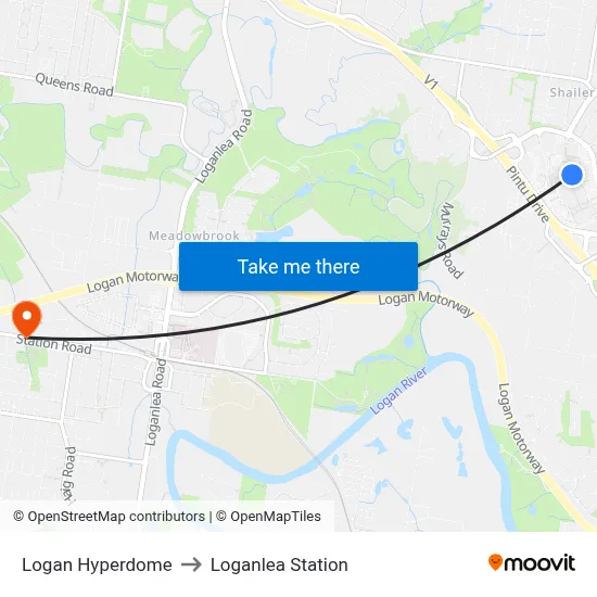 Logan Hyperdome to Loganlea Station map