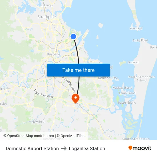 Domestic Airport Station to Loganlea Station map
