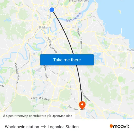 Wooloowin station to Loganlea Station map