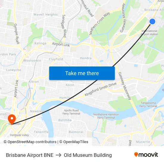 Brisbane Airport BNE to Old Museum Building map