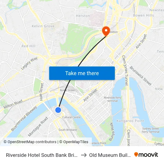 Riverside Hotel South Bank Brisbane to Old Museum Building map