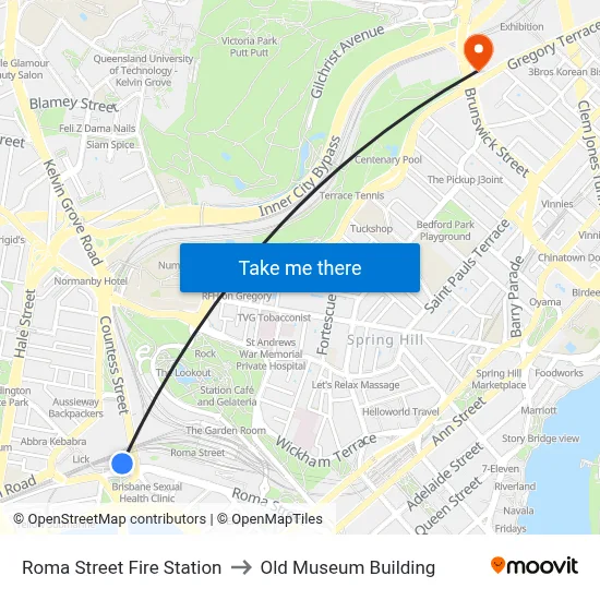 Roma Street Fire Station to Old Museum Building map