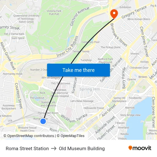 Roma Street Station to Old Museum Building map