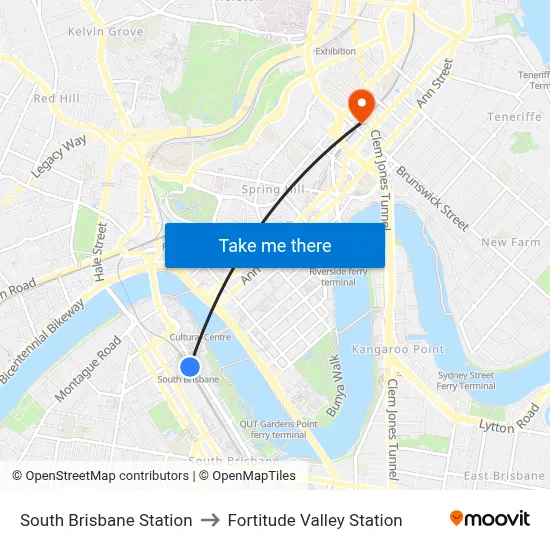 South Brisbane Station to Fortitude Valley Station map