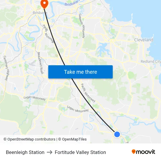 Beenleigh Station to Fortitude Valley Station map