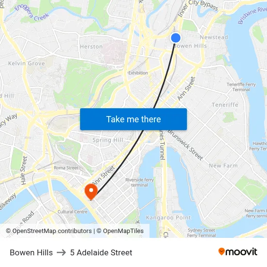 Bowen Hills to 5 Adelaide Street map