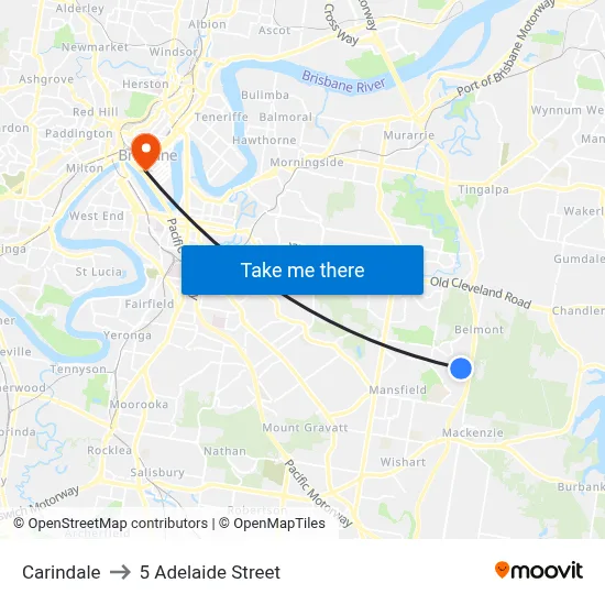 Carindale to 5 Adelaide Street map