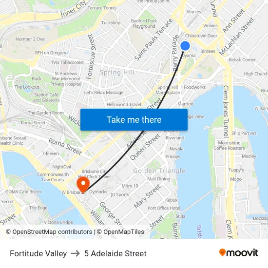 Fortitude Valley to 5 Adelaide Street map