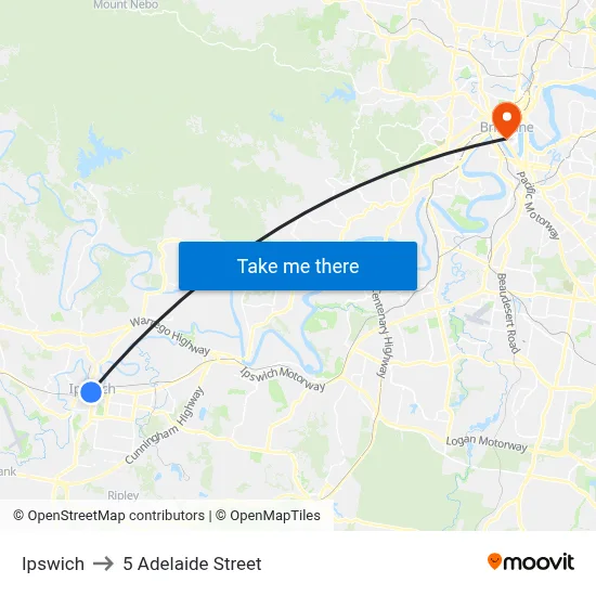 Ipswich to 5 Adelaide Street map