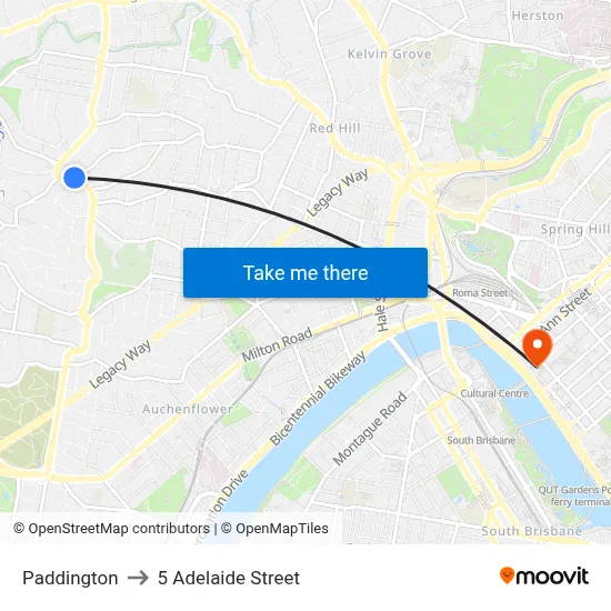 Paddington to 5 Adelaide Street map