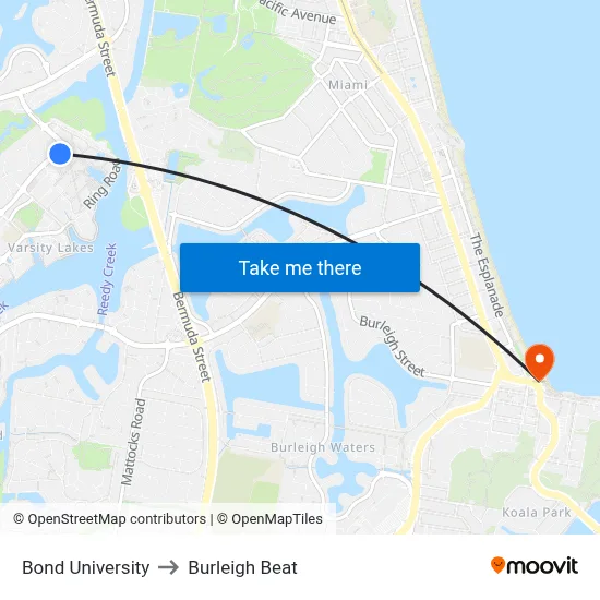 Bond University to Burleigh Beat map
