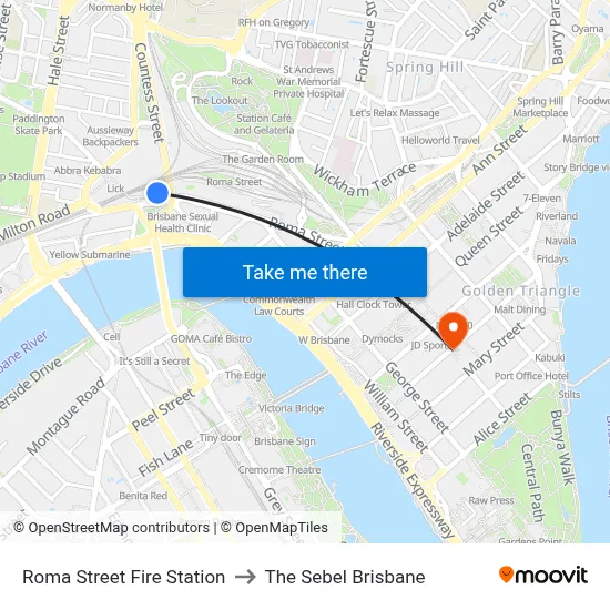 Roma Street Fire Station to The Sebel Brisbane map