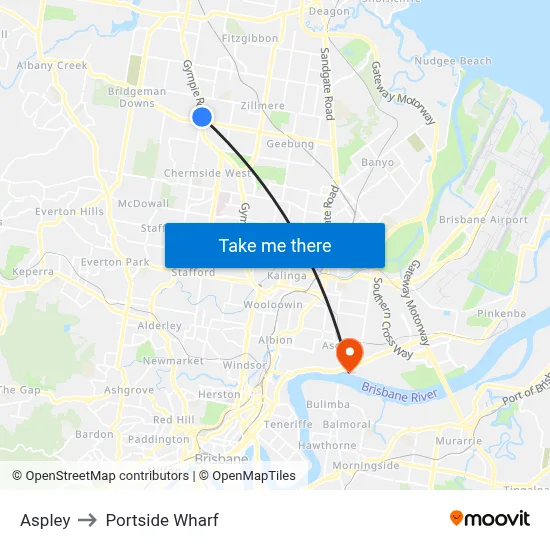 Aspley to Portside Wharf map