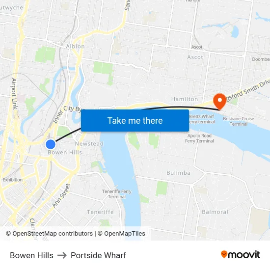 Bowen Hills to Portside Wharf map