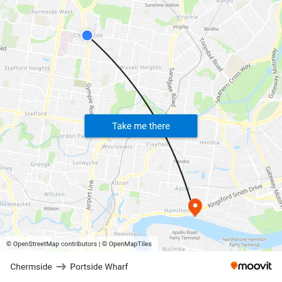 Chermside to Portside Wharf map