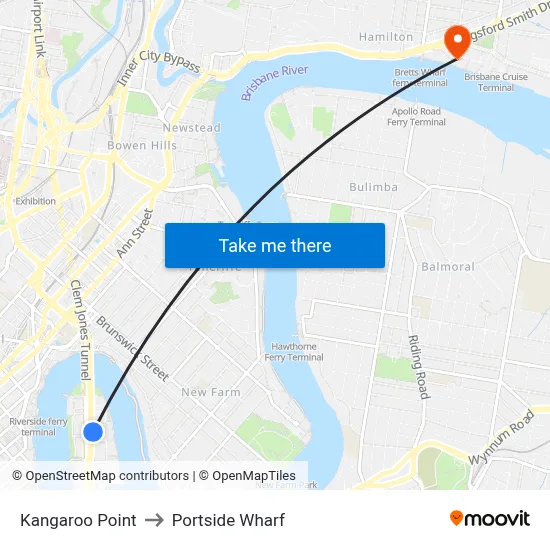 Kangaroo Point to Portside Wharf map