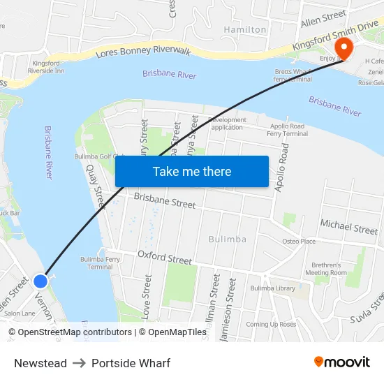 Newstead to Portside Wharf map