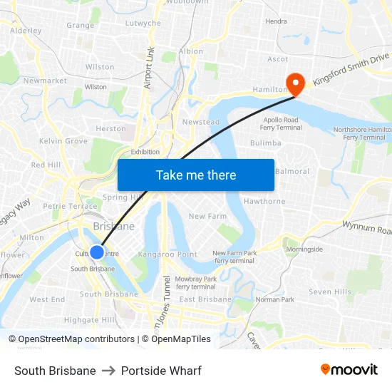 South Brisbane to Portside Wharf map