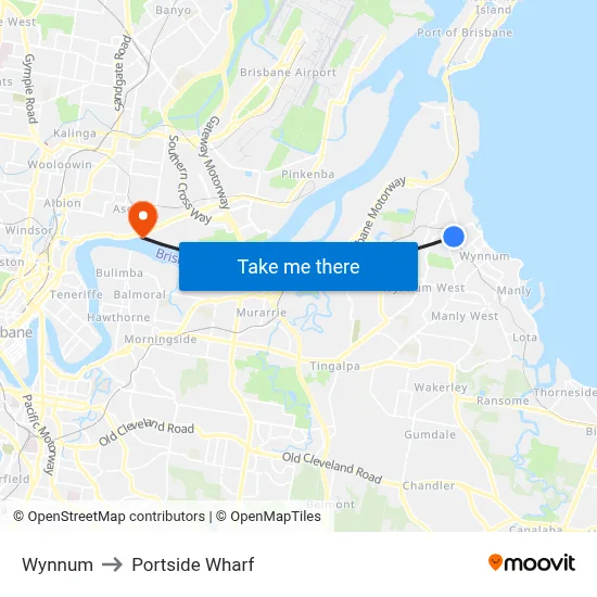 Wynnum to Portside Wharf map