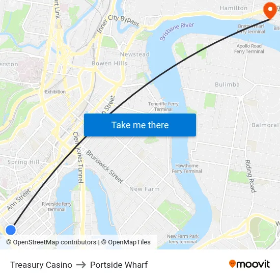 Treasury Casino to Portside Wharf map