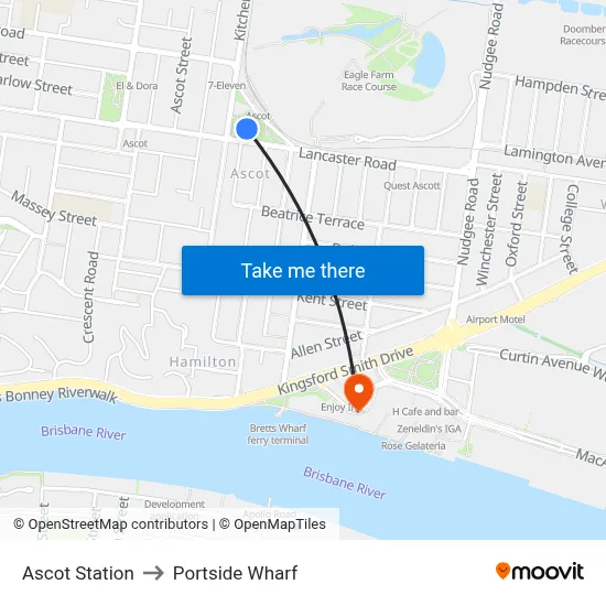 Ascot Station to Portside Wharf map