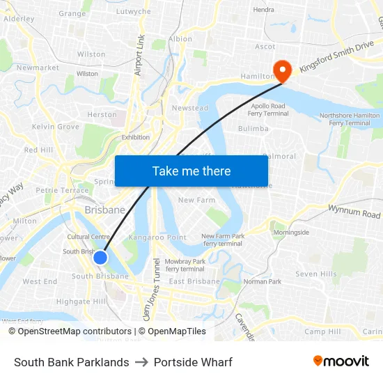 South Bank Parklands to Portside Wharf map