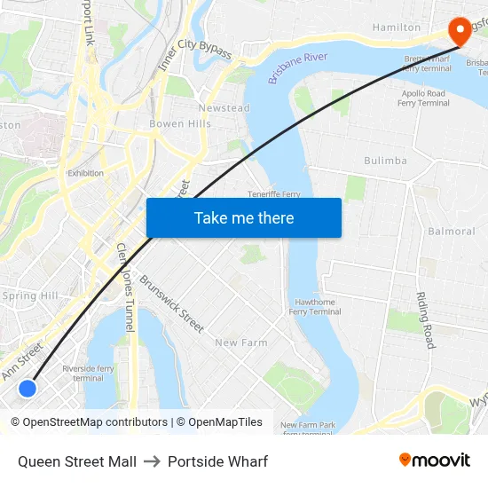 Queen Street Mall to Portside Wharf map
