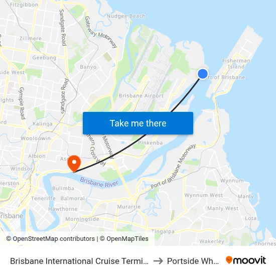 Brisbane International Cruise Terminal to Portside Wharf map