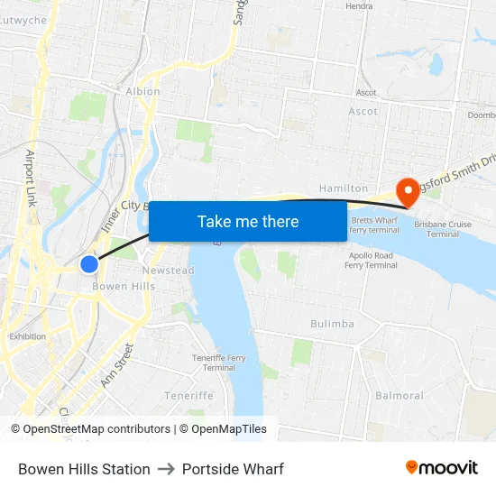 Bowen Hills Station to Portside Wharf map