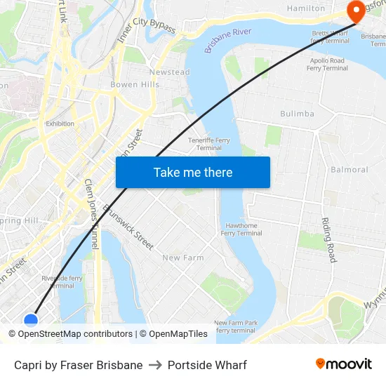 Capri by Fraser Brisbane to Portside Wharf map