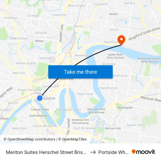 Meriton Suites Herschel Street Brisbane to Portside Wharf map