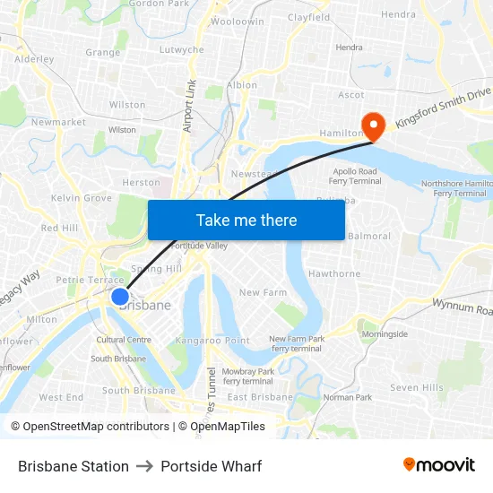 Brisbane Station to Portside Wharf map