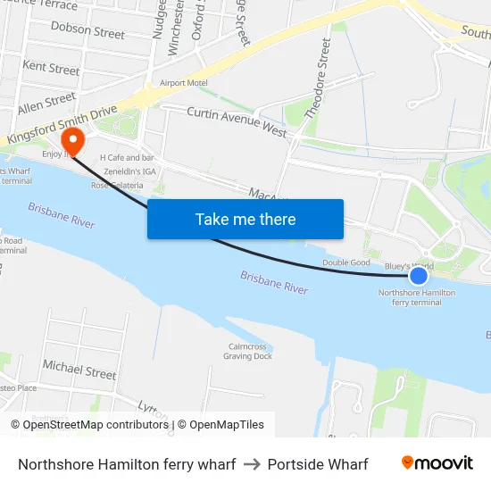 Northshore Hamilton ferry wharf to Portside Wharf map
